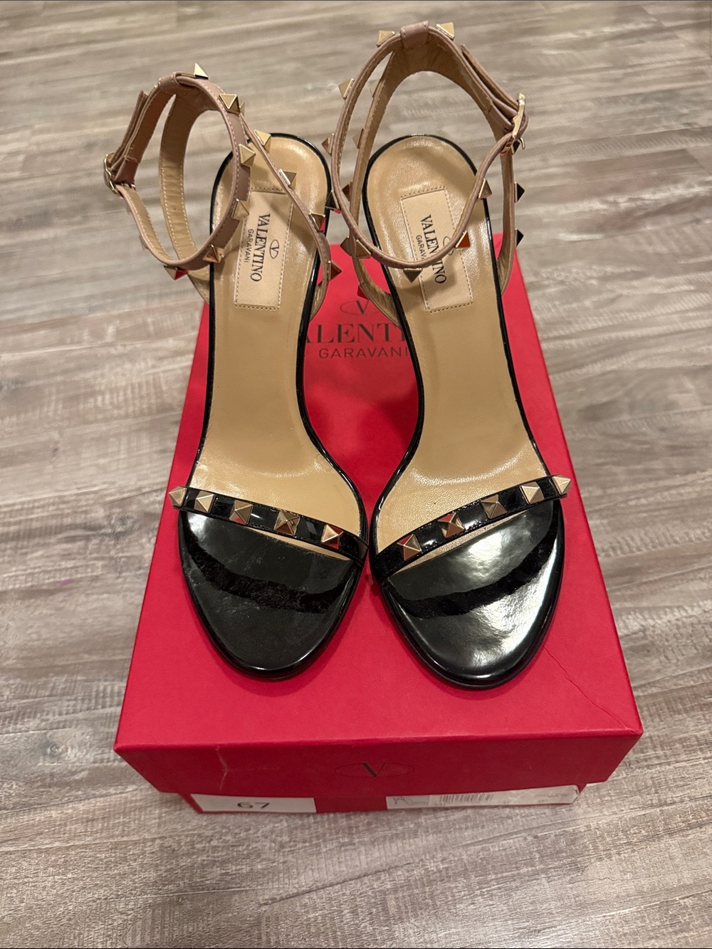 Valentino Rockstud Black Patent Leather Ankle-Strap Sandals